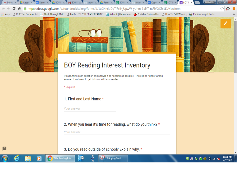 Interest Inventory for Readers to Launch Reading Workshop