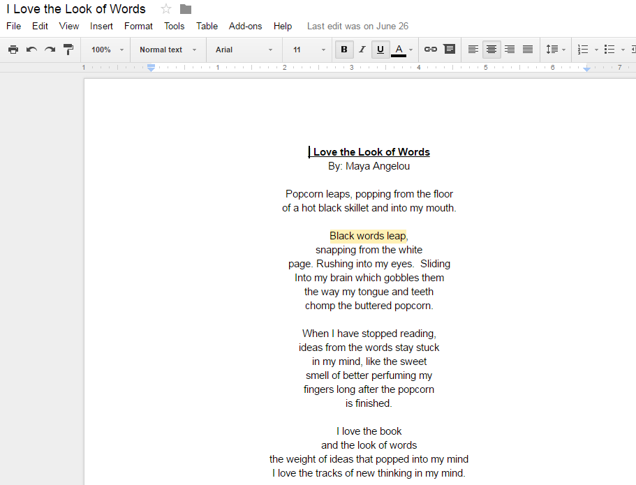 Using Google Docs to respond to poetry